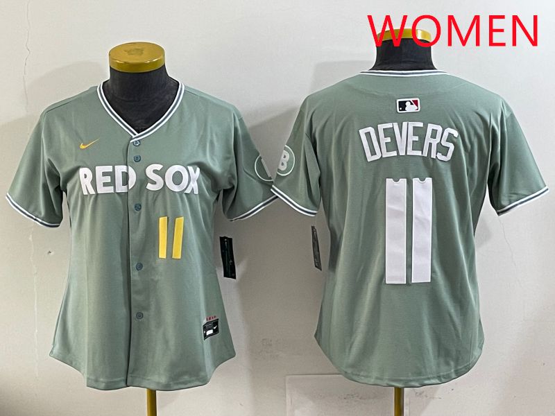 Women 2025 Boston Red Sox #11 Devers Light Green Joint Name Nike MLB Jersey style 16